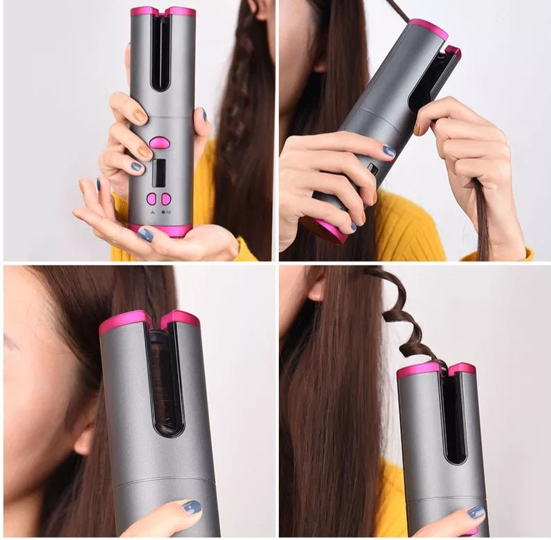 Automatic Hair Curler USB Cordless Hair Curling Iron Ceramic Professional LCD Hair Curl Iron Rotating Curlers Wand Waver Hair (OZK HS/C KINFO 1302)