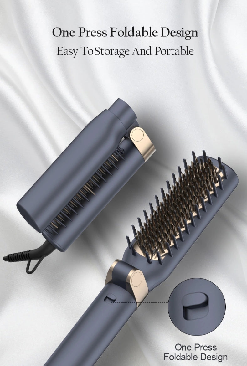 RESUXI Foldable 2 in1 ionic Hair Dryer Brush Hair Straightening Brush Curling comb Hair Waver Hot Fast Heating Anti-Scald Brush