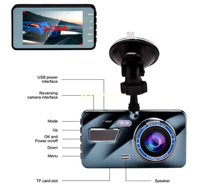 Car Dvr Video Recorder Dash Cam 3 in 1 Rear View Dual Camera Car Recorder Car Camera 3.6" Cycle Recording Night Vision Dashcam