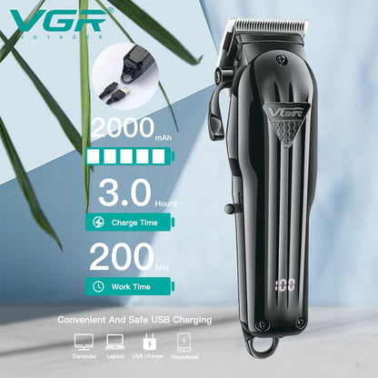 Black Rechargeable Professional Hair Clipper For Men -V