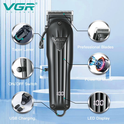 Black Rechargeable Professional Hair Clipper For Men -V