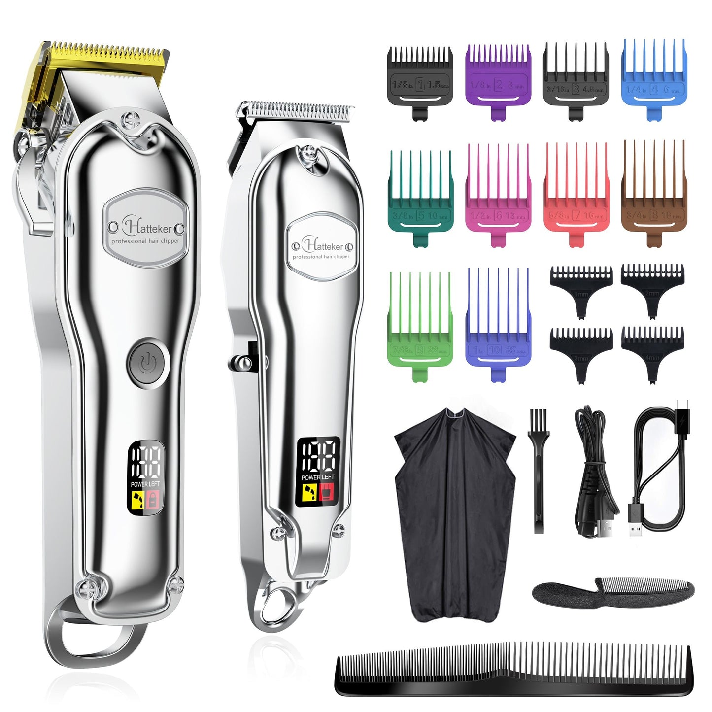 mens barber 2 pc waterproof hair wireless clipper set hatteker