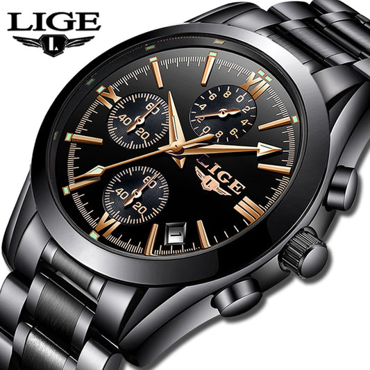 LIGE Mens Watches Quartz black