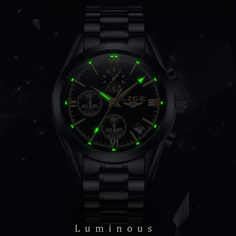 LIGE Mens Watches Quartz black