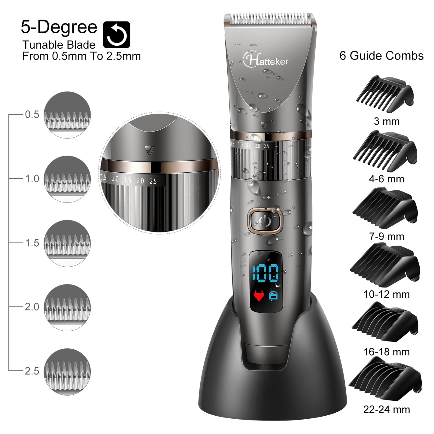 HATTEKER 3in1 Professional  Waterproof Hair Clipper