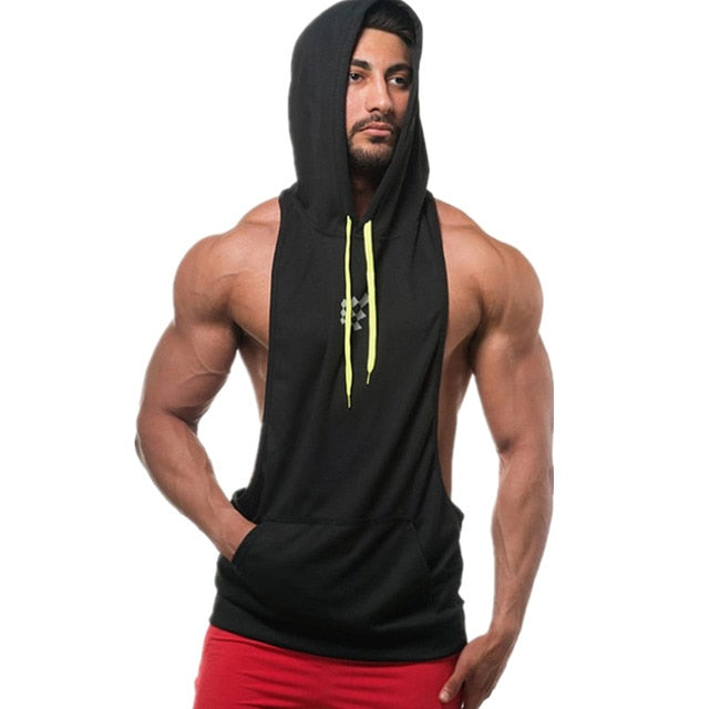 Summer Brand Gyms Clothing Men Bodybuilding Hooded Tank Top Sleeveless Vest Sweatshirt Fitness Workout Sportswear Tops Male