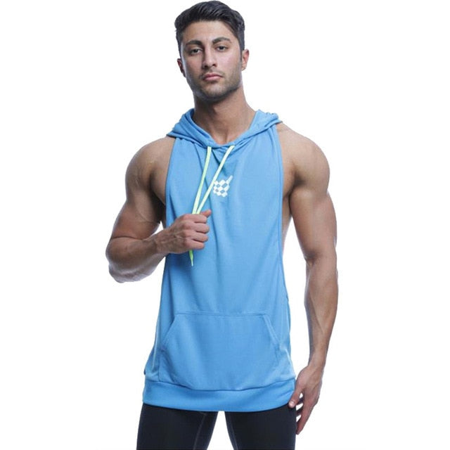 Summer Brand Gyms Clothing Men Bodybuilding Hooded Tank Top Sleeveless Vest Sweatshirt Fitness Workout Sportswear Tops Male