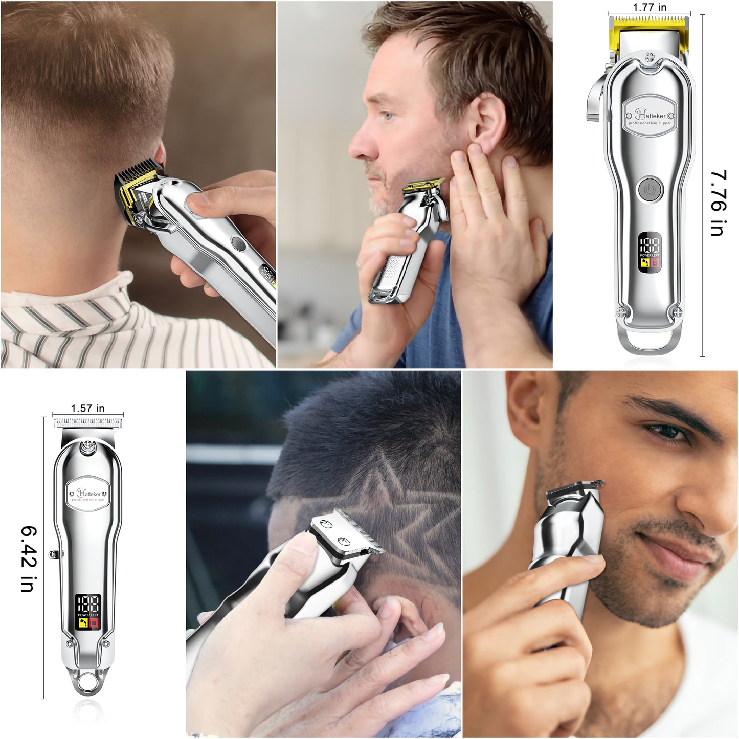 Hatteker hair clipper 2 pc silver set