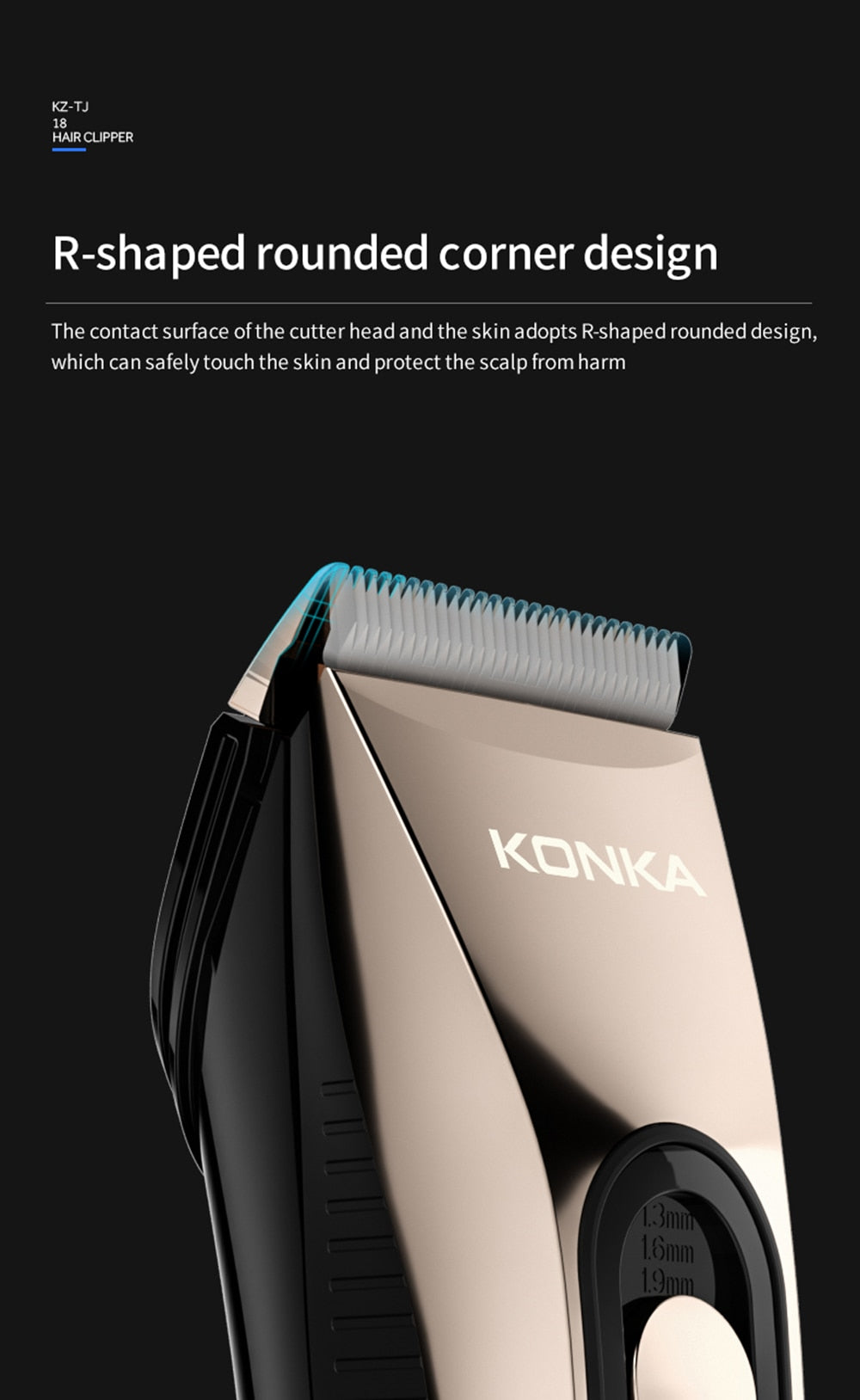 KONKA Electric Washable Rechargeable Metal USB 2000mAh Hair Clipper Professional Barber Trimmer With Carbon Steel Cutter Head