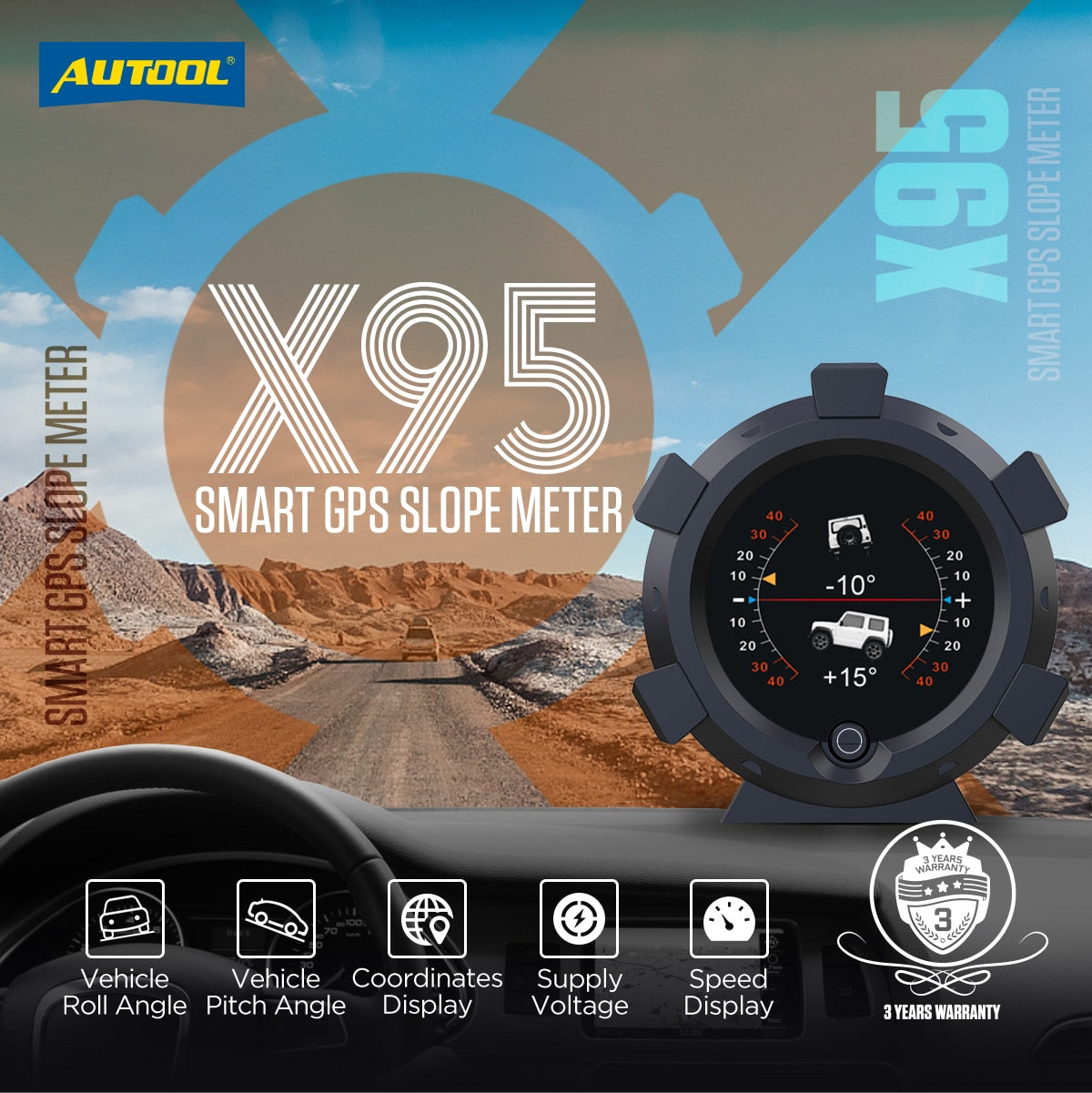 AUTOOL X95 Car 4x4 Inclinometer Provide Slope Angle Speed Satellite Timing GPS Off-road Vehicle Accessories Multifunction Meter