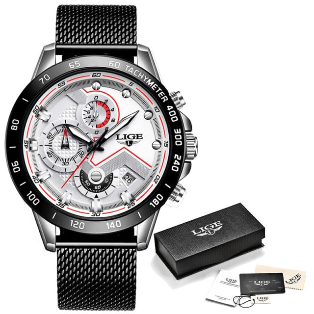 Lige 2021 new fashion mens watches with stainless steel top brand luxury sports chronograph discount quartz watch men relogio masculino