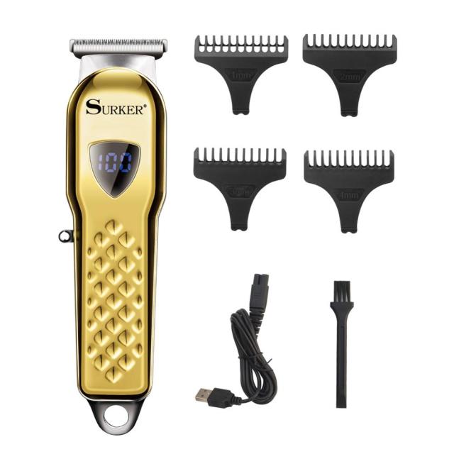 Surker All Metal Hair Clippers Men Cordless Professional Hair Trimmer Maquina Cortar Pelo Haircut LCD Display Hairdresser