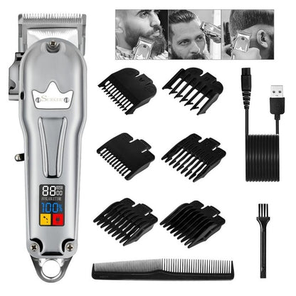 Surker All Metal Hair Clippers Men Cordless Professional Hair Trimmer Maquina Cortar Pelo Haircut LCD Display Hairdresser