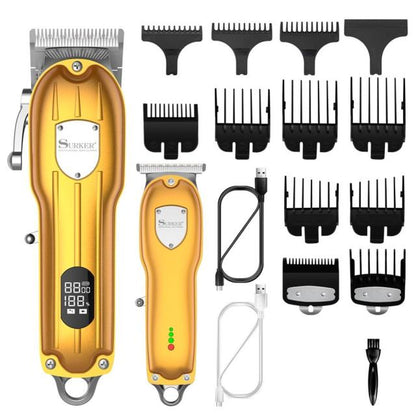 Surker All Metal Hair Clippers Men Cordless Professional Hair Trimmer Maquina Cortar Pelo Haircut LCD Display Hairdresser