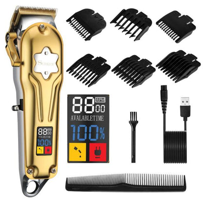 Surker All Metal Hair Clippers Men Cordless Professional Hair Trimmer Maquina Cortar Pelo Haircut LCD Display Hairdresser