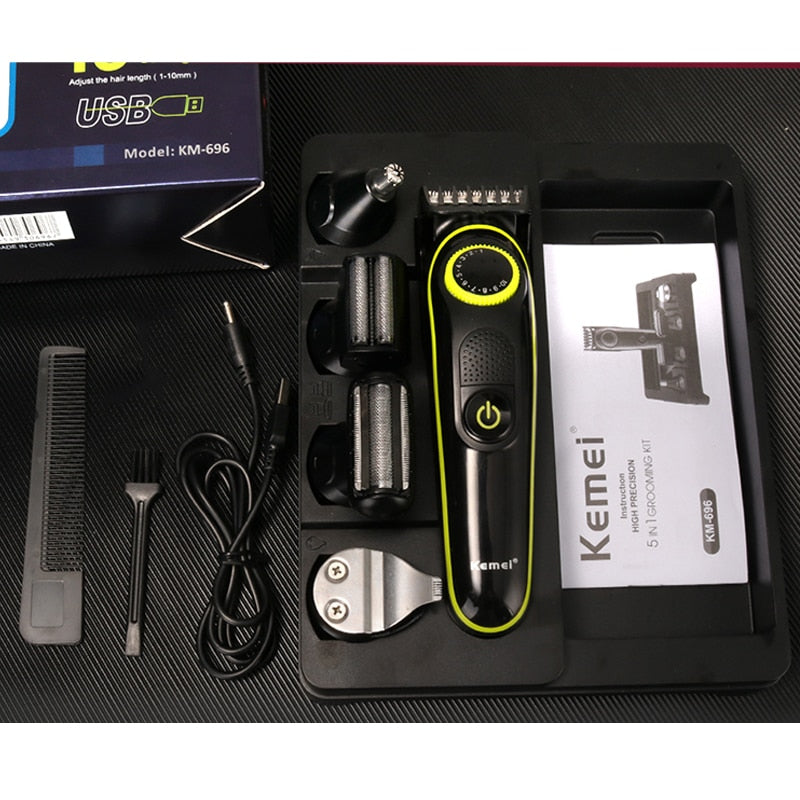 All-in-one professional kemei mens wireless hair trimmer - black